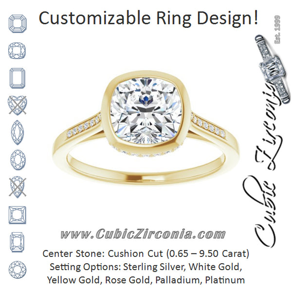 Cubic Zirconia Engagement Ring- The Adalynn (Customizable Cathedral-Bezel Cushion Cut Style with Under-halo and Shared Prong Band)