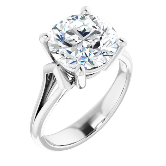 10K White Gold Customizable Cathedral-Raised Round Cut Solitaire with Angular Chevron Split Band