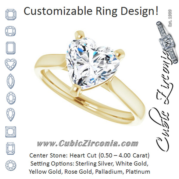 Cubic Zirconia Engagement Ring- The India (Customizable Cathedral-Prong Heart Cut Solitaire)