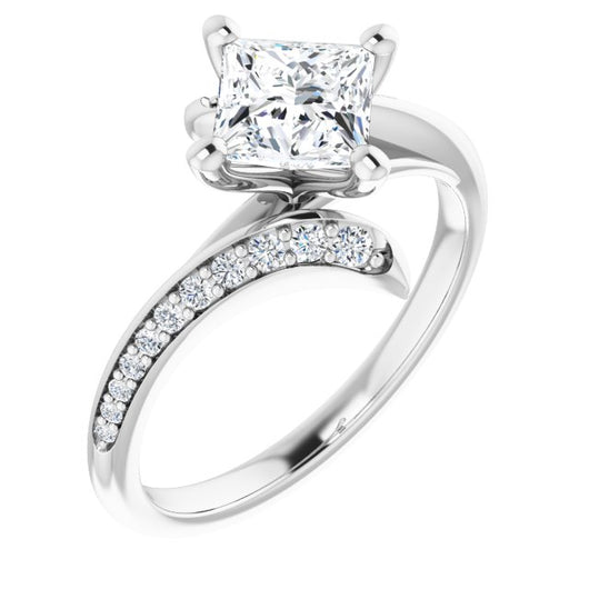 10K White Gold Customizable Princess/Square Cut Style with Artisan Bypass and Shared Prong Band