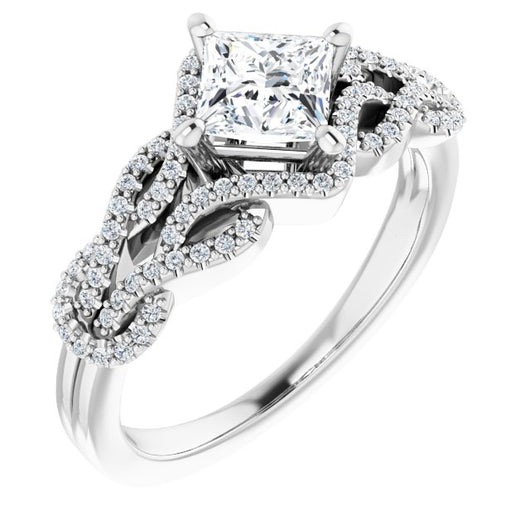 10K White Gold Customizable Princess/Square Cut Design with Intricate Over-Under-Around Pavé Accented Band