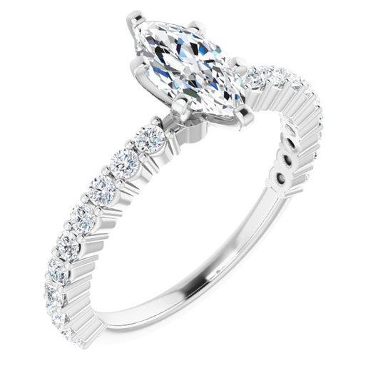 10K White Gold Customizable 8-prong Marquise Cut Design with Thin, Stackable Pav? Band