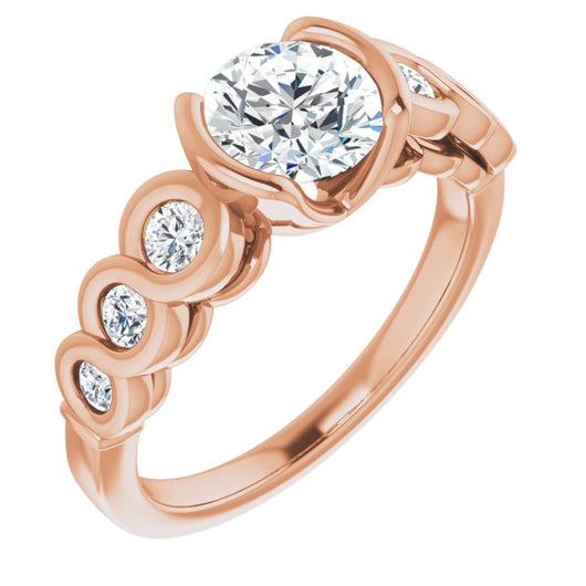 10K Rose Gold Customizable 7-stone Round Cut Design with Interlocking Infinity Band