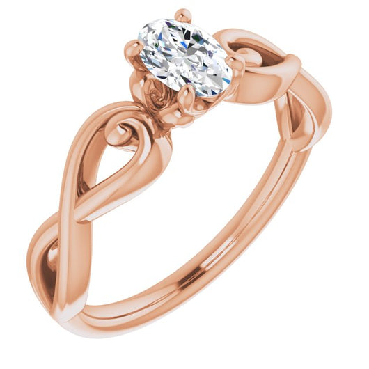 10K Rose Gold Customizable Oval Cut Solitaire Design with Tapered Infinity-symbol Split-band