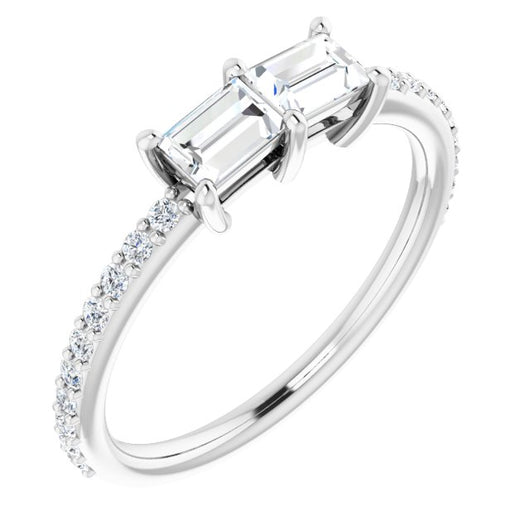 10K White Gold Customizable Enhanced 2-stone Straight Baguette Cut Design with Ultra-thin Accented Band