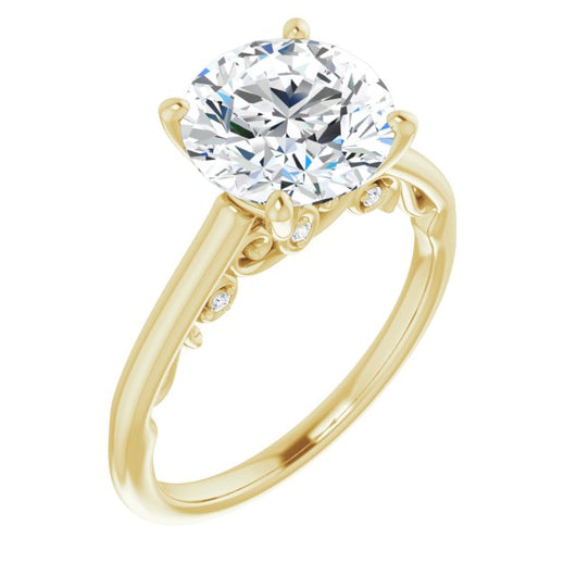 10K Yellow Gold Customizable Cathedral-set Round Cut Style featuring Peekaboo Trellis Hidden Stones