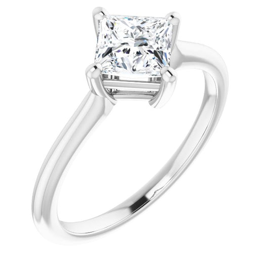 10K White Gold Customizable Princess/Square Cut Solitaire with Raised Prong Basket