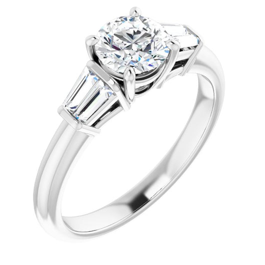 10K White Gold Customizable 5-stone Round Cut Style with Quad Tapered Baguettes