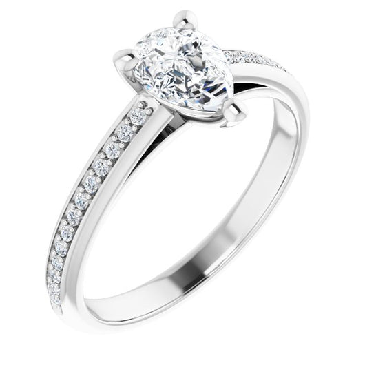 10K White Gold Customizable Cathedral-set Pear Cut Style with Shared Prong Band