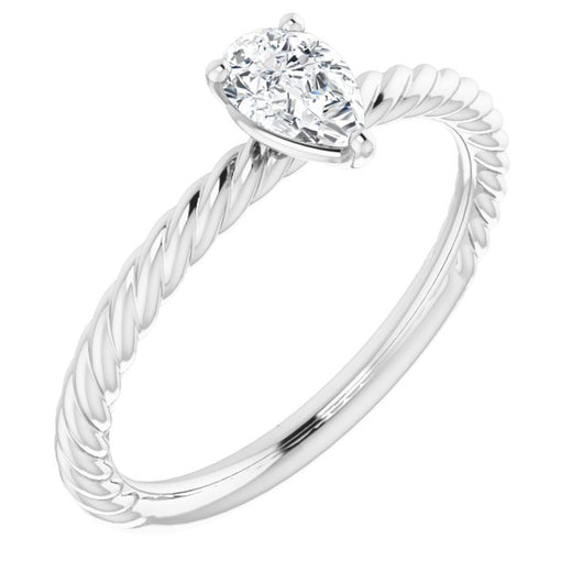 10K White Gold Customizable [[Cut] Cut Solitaire featuring Braided Rope Band