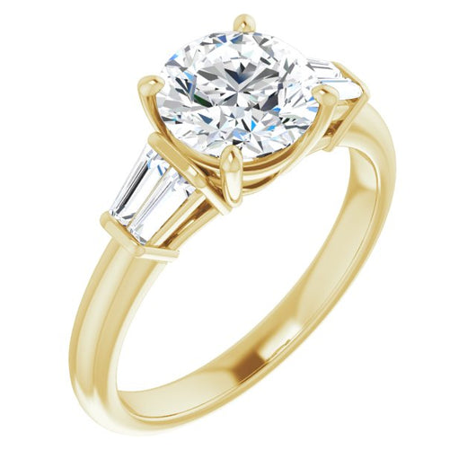 10K Yellow Gold Customizable 5-stone Round Cut Style with Quad Tapered Baguettes