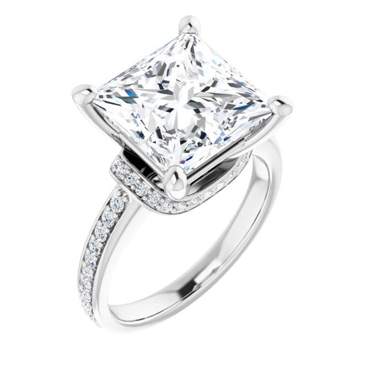 10K White Gold Customizable Princess/Square Cut Setting with Organic Under-halo & Shared Prong Band