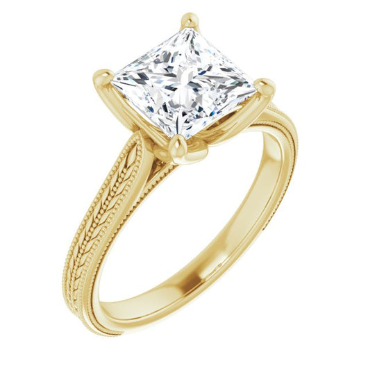 10K Yellow Gold Customizable Princess/Square Cut Solitaire with Wheat-inspired Band 