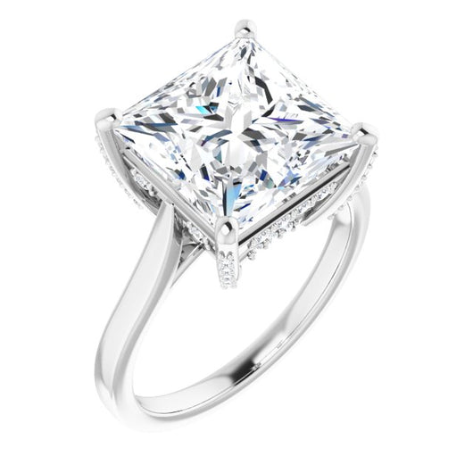 10K White Gold Customizable Cathedral-Raised Princess/Square Cut Style with Prong Accents Enhancement