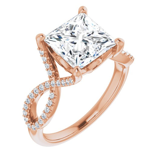 10K Rose Gold Customizable Princess/Square Cut Design with Twisting Infinity-inspired, Pavé Split Band