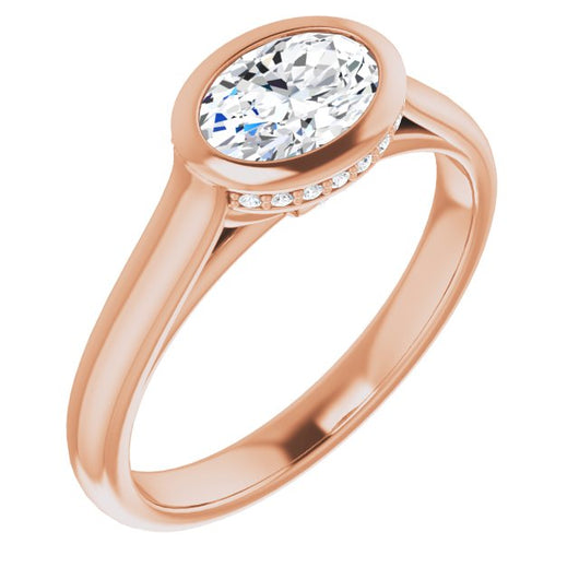 10K Rose Gold Customizable Oval Cut Semi-Solitaire with Under-Halo and Peekaboo Cluster