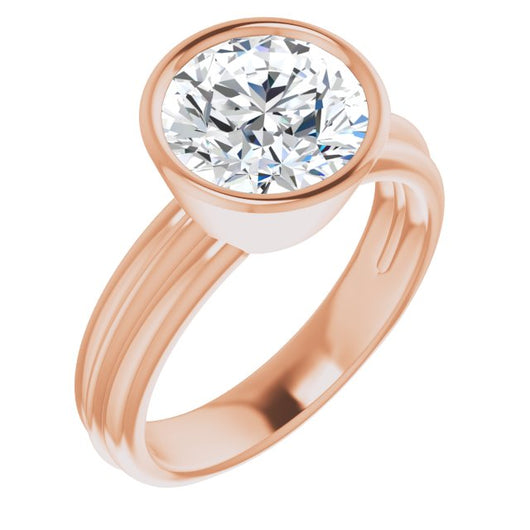 10K Rose Gold Customizable Bezel-set Round Cut Solitaire with Grooved Band