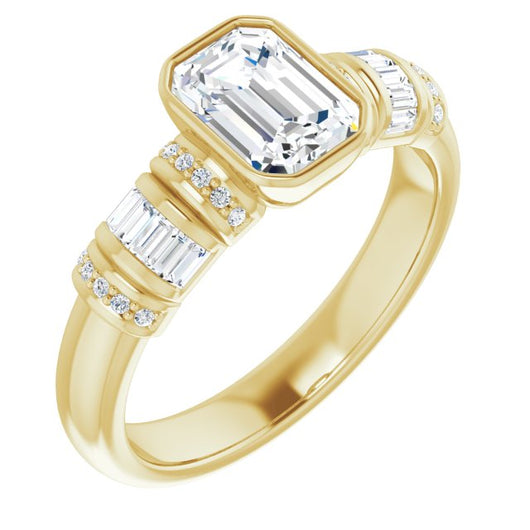 10K Yellow Gold Customizable Bezel-set Emerald/Radiant Cut Setting with Wide Sleeve-Accented Band