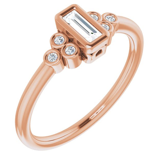 10K Rose Gold Customizable 7-stone Straight Baguette Cut Style with Triple Round-Bezel Accent Cluster Each Side