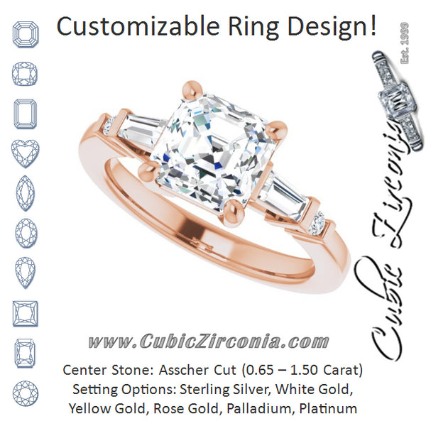 Cubic Zirconia Engagement Ring- The Belem (Customizable 5-stone Baguette+Round-Accented Asscher Cut Design))