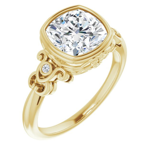 10K Yellow Gold Customizable 5-stone Design with Cushion Cut Center and Quad Round-Bezel Accents