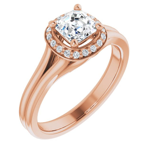 10K Rose Gold Customizable Cathedral-set Asscher Cut Design with Split-band & Halo Accents