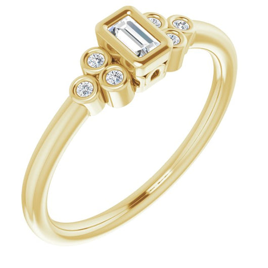 10K Yellow Gold Customizable 7-stone Straight Baguette Cut Style with Triple Round-Bezel Accent Cluster Each Side