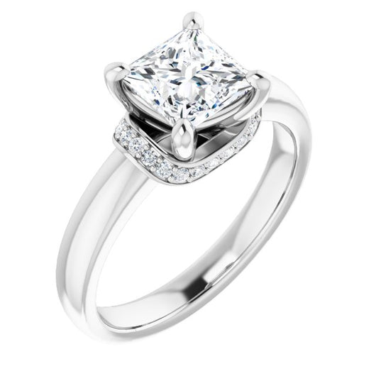 10K White Gold Customizable Princess/Square Cut Style featuring Saddle-shaped Under Halo