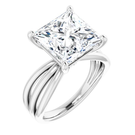 10K White Gold Customizable Princess/Square Cut Solitaire Design with Wide, Ribboned Split-band