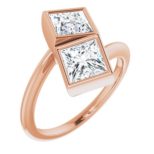 10K Rose Gold Customizable 2-stone Double Bezel Princess/Square Cut Design with Artisan Bypass Band