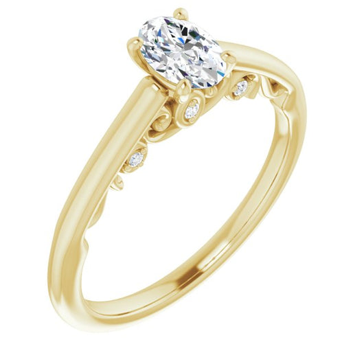 10K Yellow Gold Customizable Cathedral-set Oval Cut Style featuring Peekaboo Trellis Hidden Stones