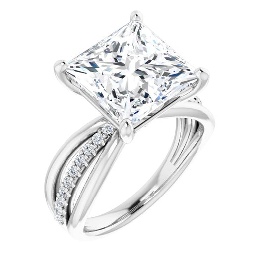 10K White Gold Customizable Princess/Square Cut Design with Tri-Split Accented Band