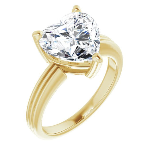 10K Yellow Gold Customizable Heart Cut Solitaire with Double-Grooved Band