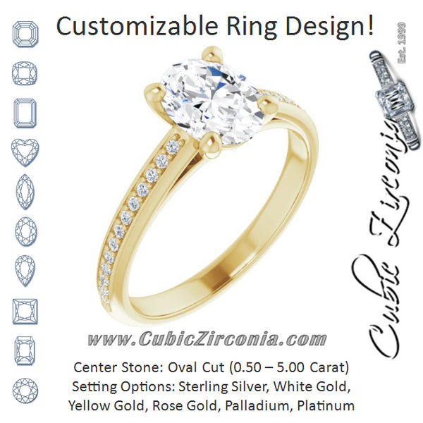 Cubic Zirconia Engagement Ring- The Ahimsa (Customizable Cathedral-set Oval Cut Style with Shared Prong Band)