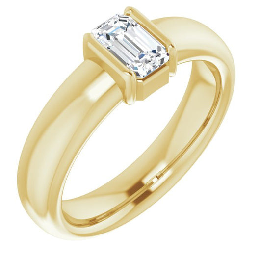 10K Yellow Gold Customizable Bezel-set Emerald/Radiant Cut Solitaire with Thick Band