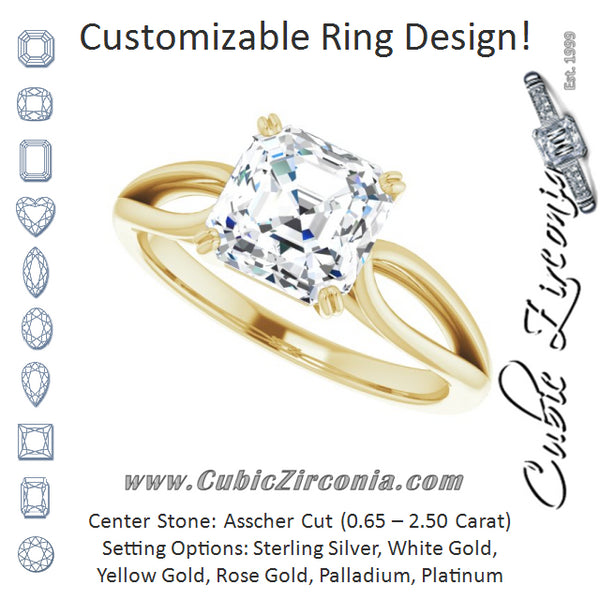 Cubic Zirconia Engagement Ring- The Gayle (Customizable Asscher Cut Solitaire with Wide-Split Band)