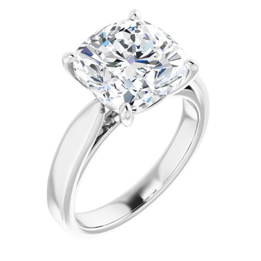 10K White Gold Customizable Cushion Cut Cathedral Solitaire with Wide Tapered Band