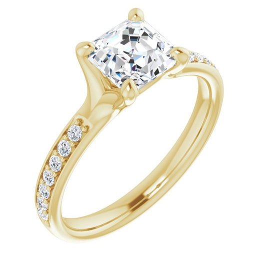 10K Yellow Gold Customizable Heavy Prong-Set Asscher Cut Style with Round Cut Band Accents