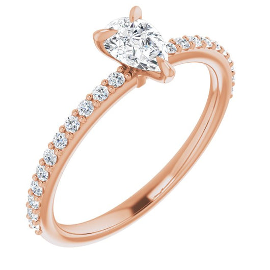 10K Rose Gold Customizable Pear Cut Style with Delicate Pavé Band