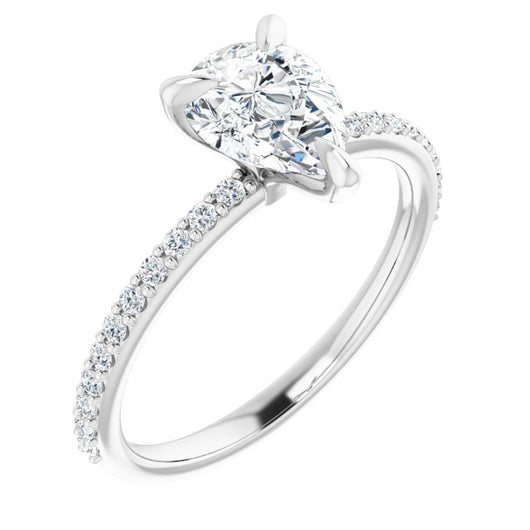 10K White Gold Customizable Pear Cut Style with Delicate Pavé Band