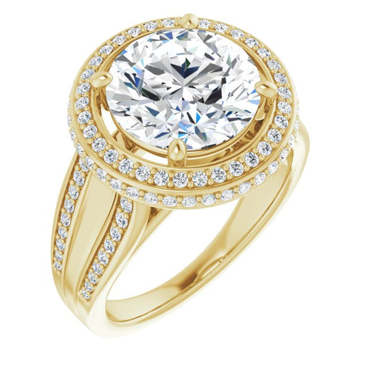 10K Yellow Gold Customizable Halo-style Round Cut with Under-halo & Ultra-wide Band