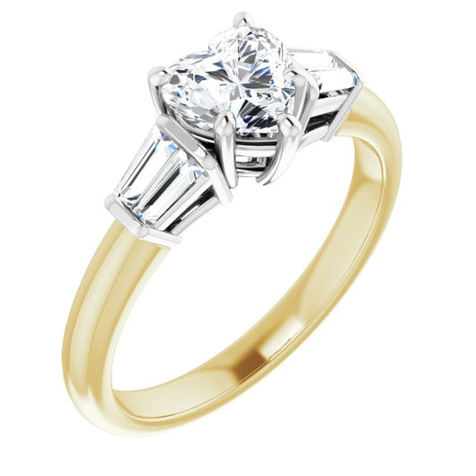 14K Yellow & White Gold Customizable 5-stone Heart Cut Style with Quad Tapered Baguettes