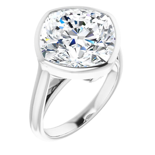 10K White Gold Customizable Cathedral-Bezel Cushion Cut 7-stone "Semi-Solitaire" Design