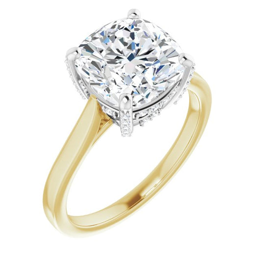 14K Yellow & White Gold Customizable Cathedral-Raised Cushion Cut Style with Prong Accents Enhancement