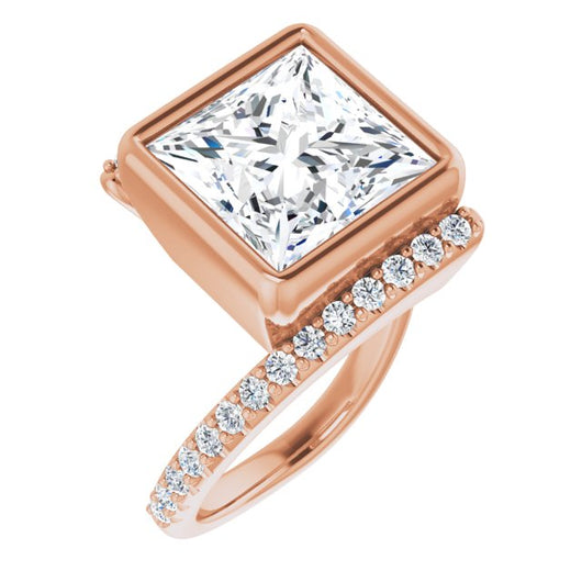 10K Rose Gold Customizable Bezel-set Princess/Square Cut Design with Bypass Pavé Band