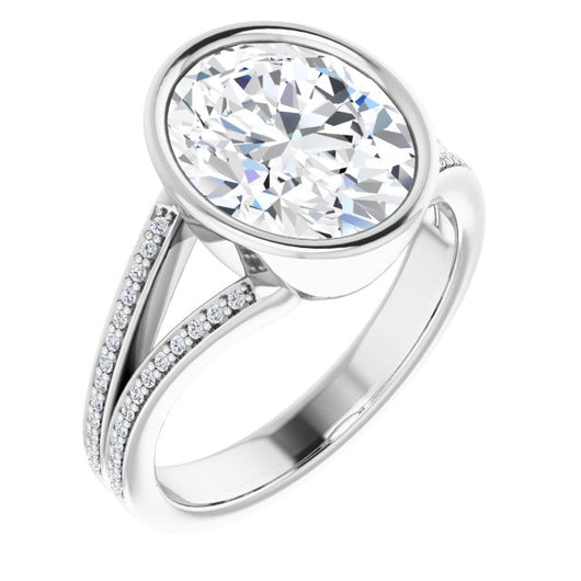 10K White Gold Customizable Bezel-set Oval Cut Design with Split Shared Prong Band