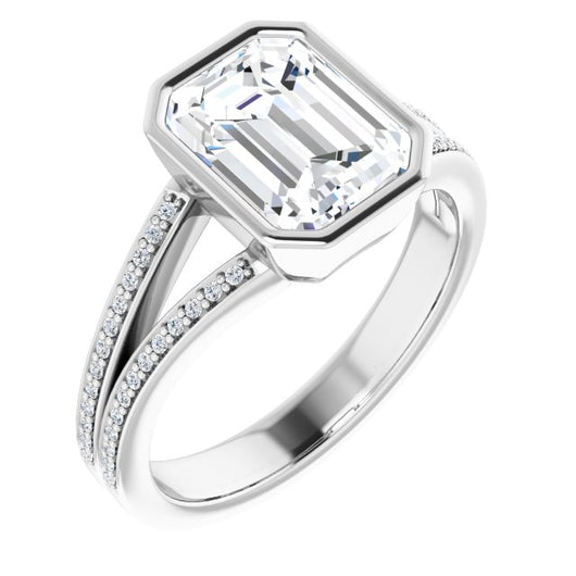 10K White Gold Customizable Bezel-set Emerald/Radiant Cut Design with Split Shared Prong Band