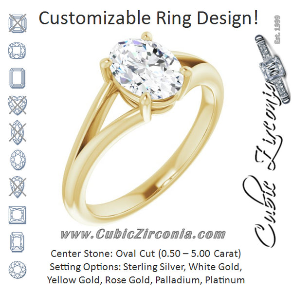 Cubic Zirconia Engagement Ring- The Ning (Customizable Oval Cut Solitaire with Tapered Split Band)