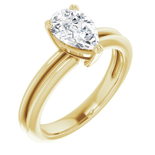 10K Yellow Gold Customizable Pear Cut Solitaire with Grooved Band