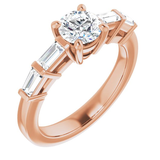 10K Rose Gold Customizable 9-stone Design with Round Cut Center and Round Bezel Accents